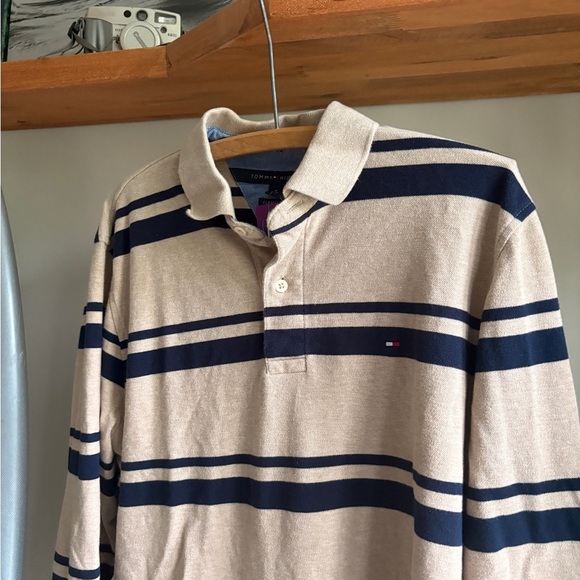 TOMMY HILFIGER long sleeve polo Medium men strippef - Picture 2 of 4